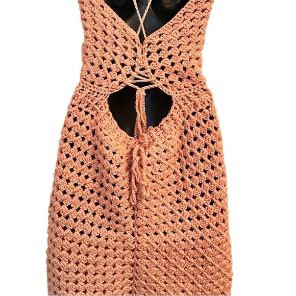New Ladies Spaghetti String Stretch V Neck Backless Crochet Boho Heirloom Dress - Picture 3 of 7